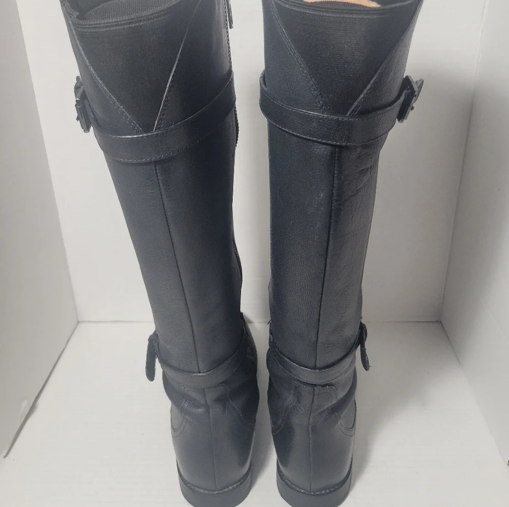 COLE HAAN Black Leather Riding Knee Boots